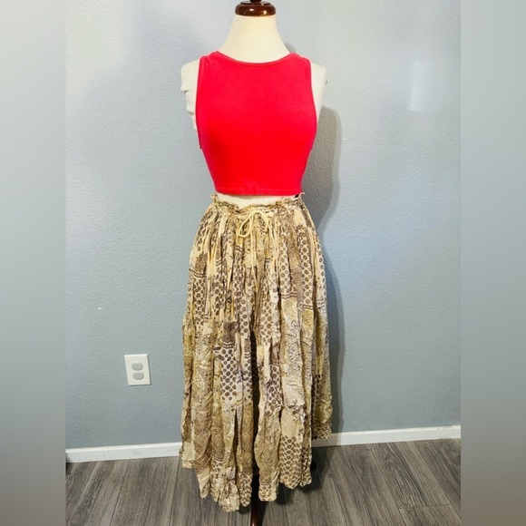 100% Cotton Short Circuit Skirt Size L Maxi Skirt Boho Floral Beaded Tassel - Picture 5 of 14